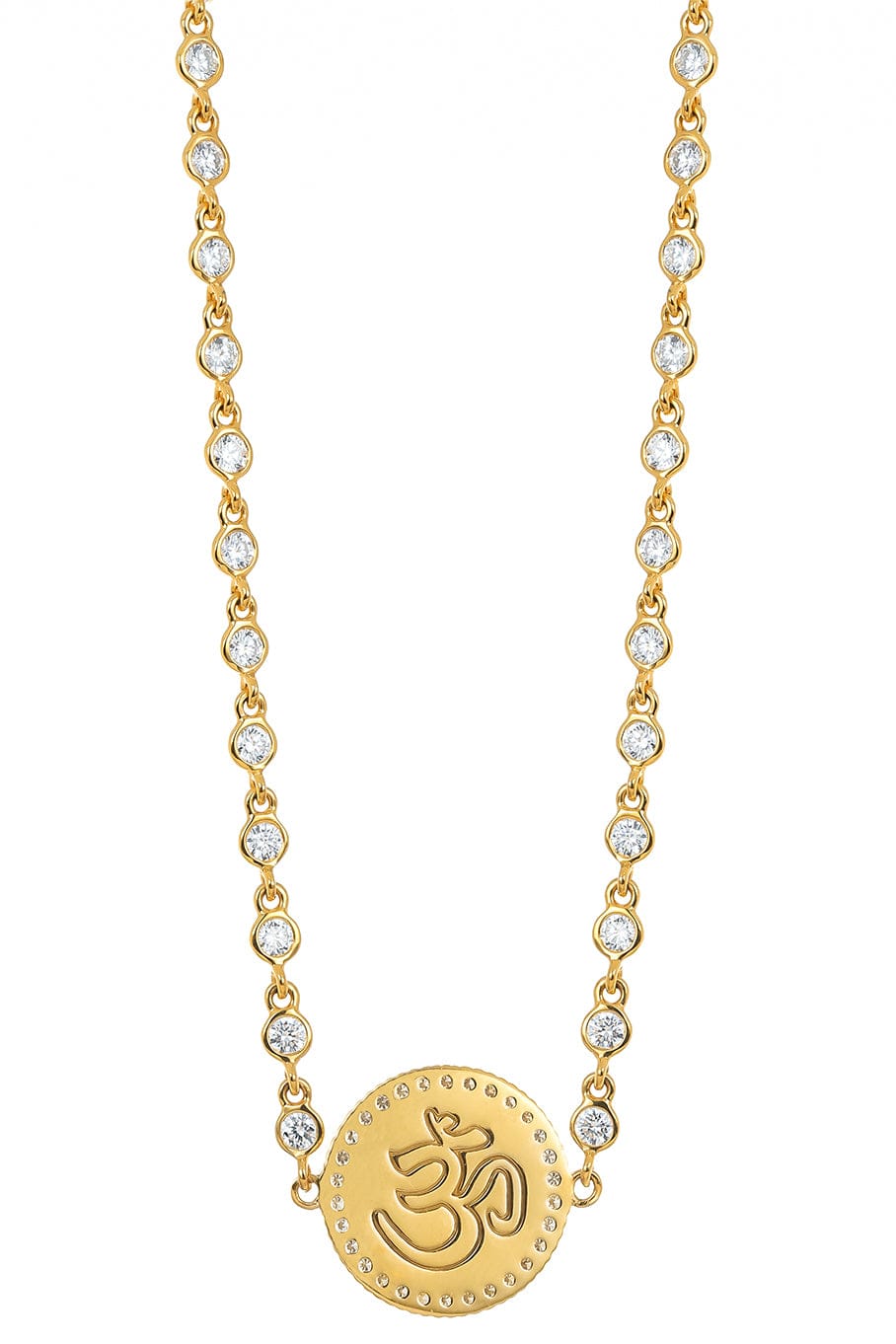 BUDDHA MAMA-White Enamel Om Coin Necklace-YELLOW GOLD