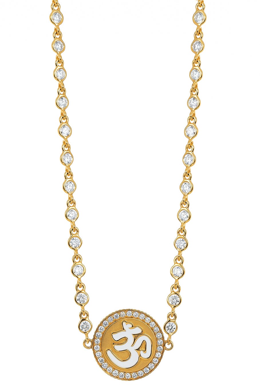 BUDDHA MAMA-White Enamel Om Coin Necklace-YELLOW GOLD