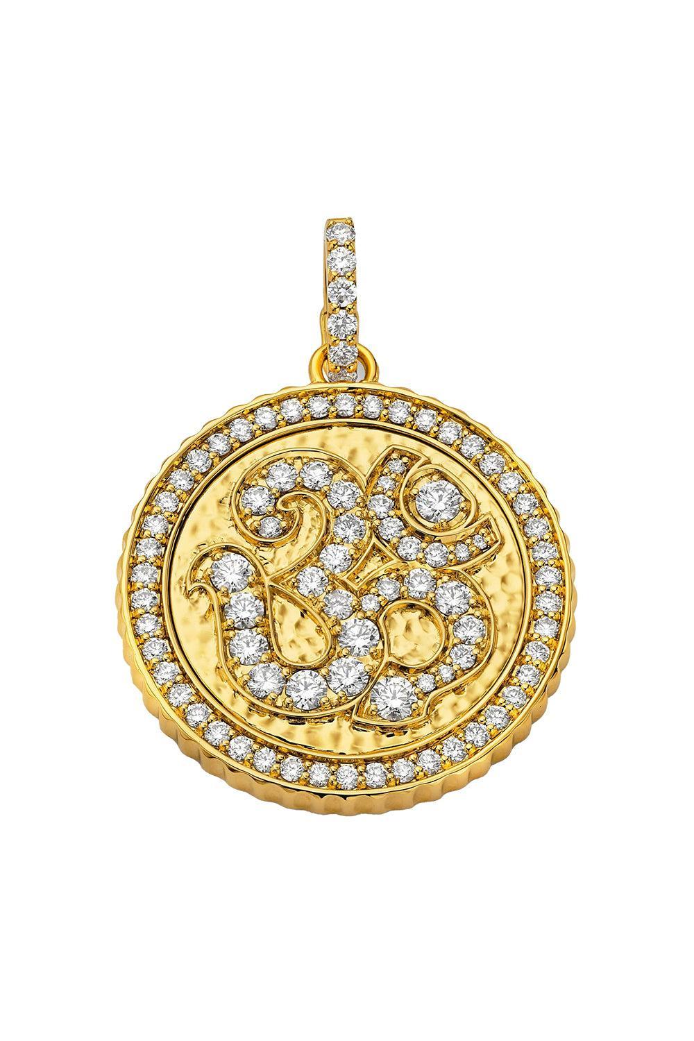 Diamond Om Coin Pendant-YELLOW GOLD-JEWELRYFINE JEWELPENDANT-BUDDHA MAMA