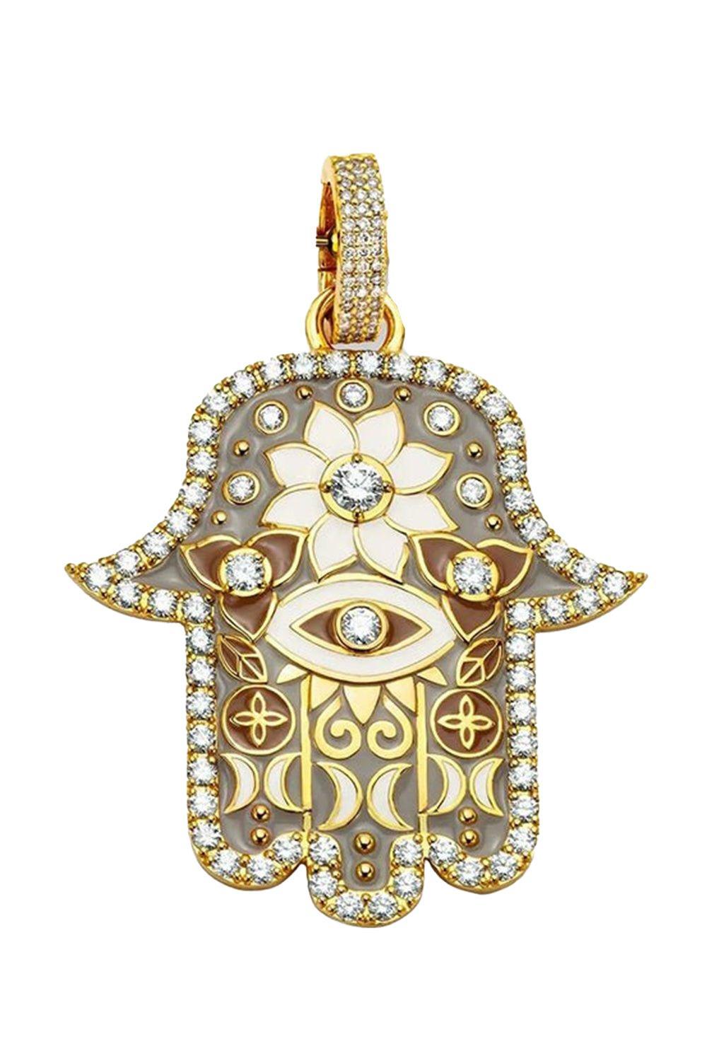 Medium Grey Hamsa Pendant with Diamonds-YELLOW GOLD-JEWELRYFINE JEWELPENDANT-BUDDHA MAMA