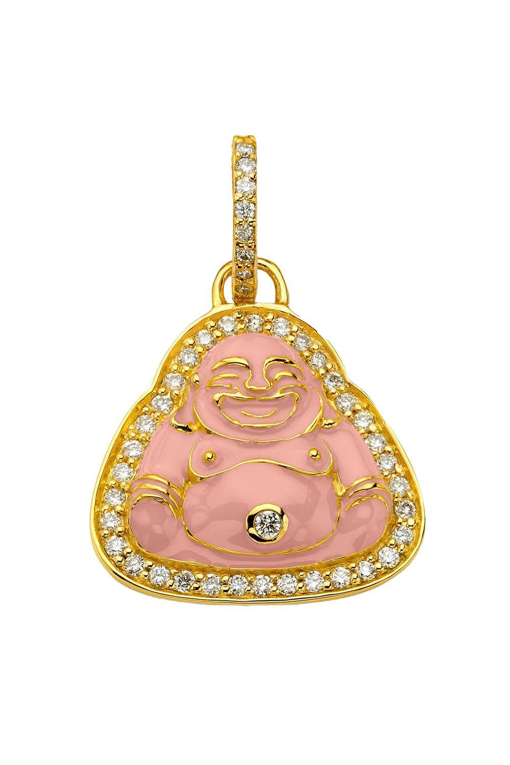 Small Pink Happy Buddha Pendant-YELLOW GOLD-JEWELRYFINE JEWELPENDANT-BUDDHA MAMA