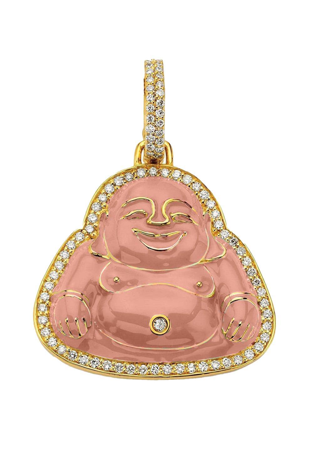 Medium Pink Enamel Buddha Pendant-YELLOW GOLD-JEWELRYFINE JEWELPENDANT-BUDDHA MAMA