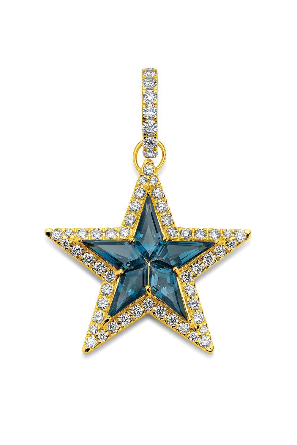 Blue Topaz Diamond Kite Star Pendant-YELLOW GOLD-JEWELRYFINE JEWELPENDANT-BUDDHA MAMA
