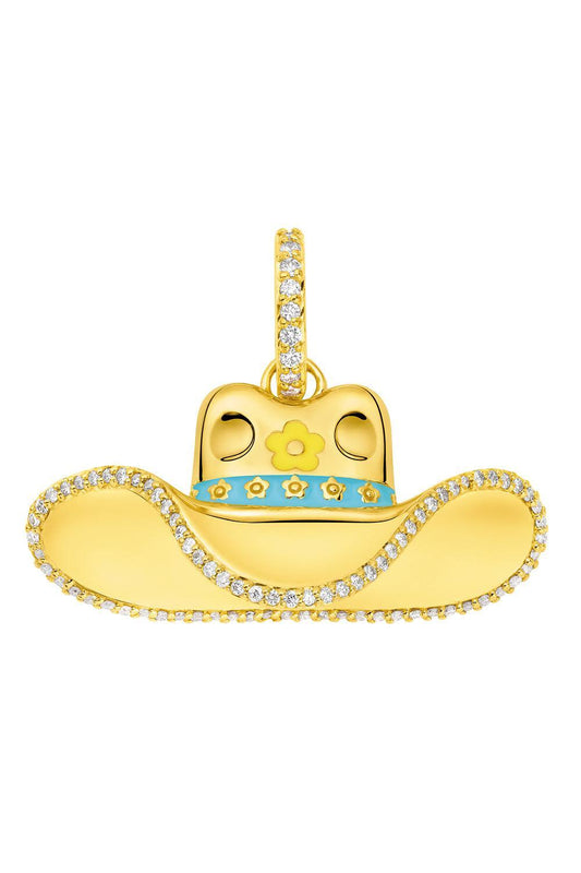 Diamond Blue Cowgirl Hat Pendant-YELLOW GOLD-JEWELRYFINE JEWELPENDANT-BUDDHA MAMA