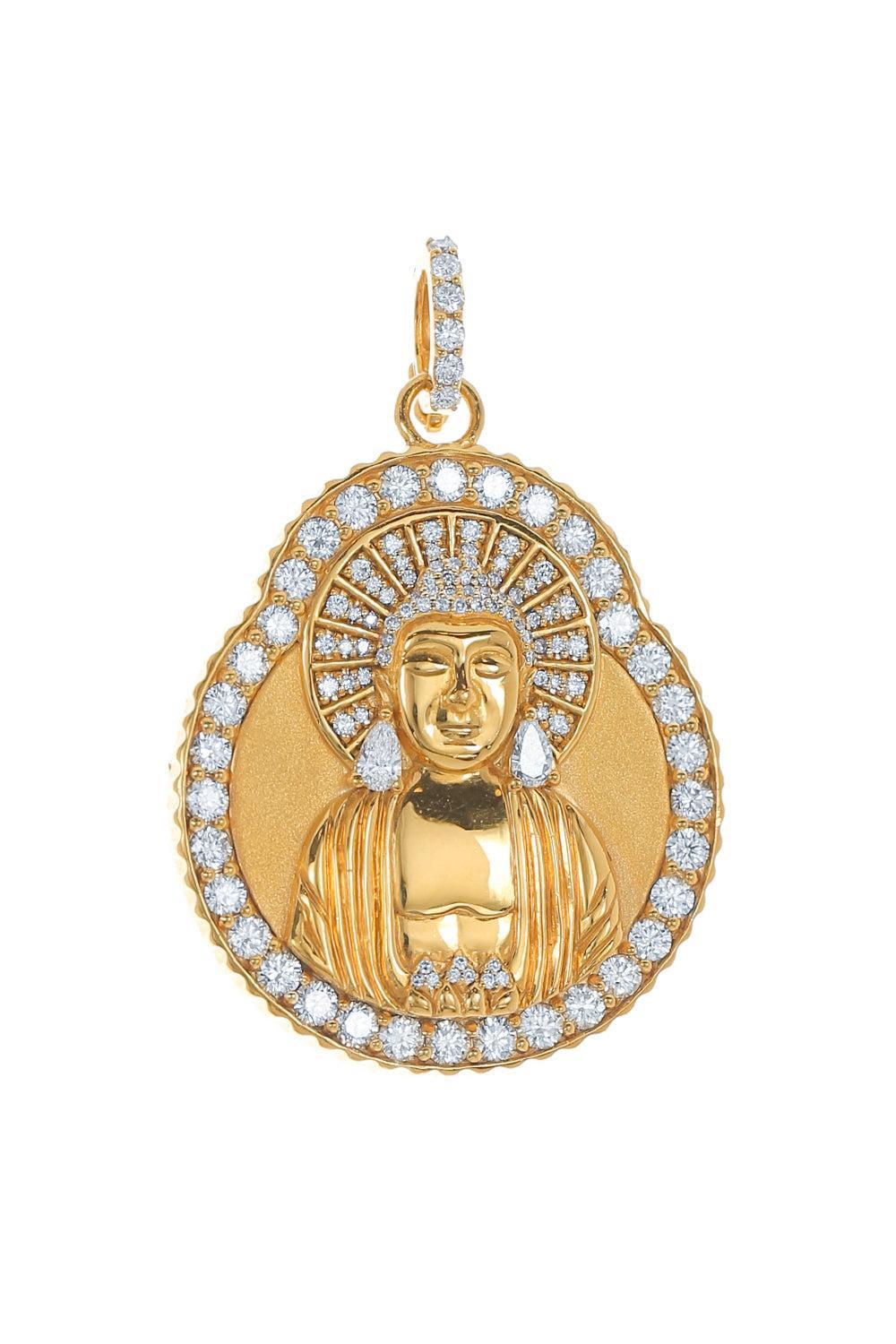 Diamond Buddha Coin Pendant-YELLOW GOLD-JEWELRYFINE JEWELPENDANT-BUDDHA MAMA
