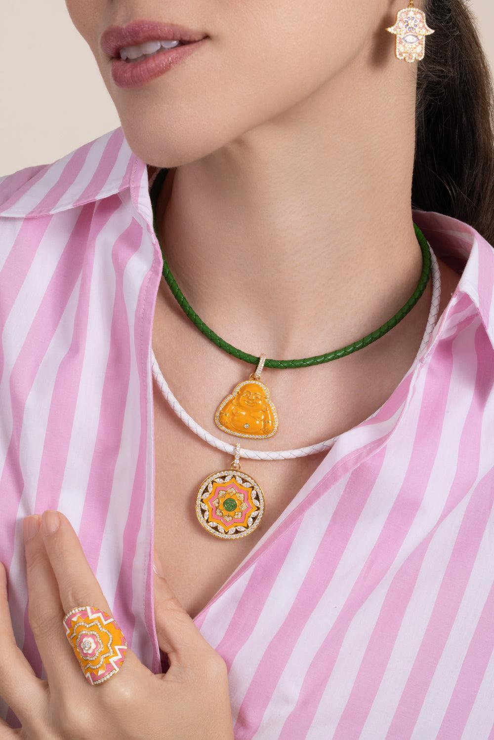 Diamond Clementine Happy Budhha Pendant-YELLOW GOLD-JEWELRYFINE JEWELPENDANT-BUDDHA MAMA