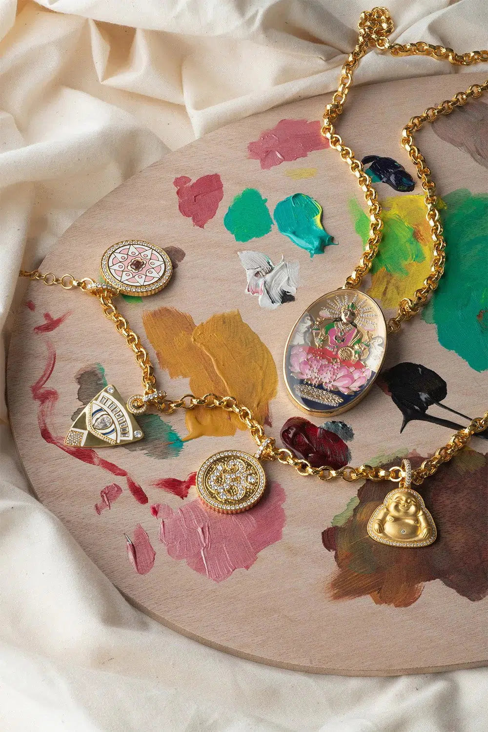 BUDDHA MAMA-Diamond Om Coin Pendant-YELLOW GOLD