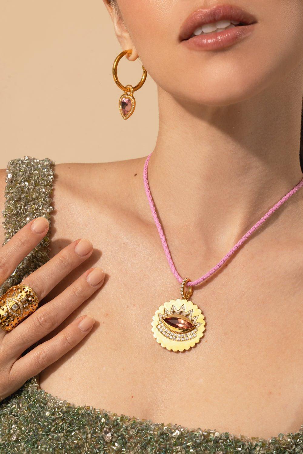 BUDDHA MAMA-Diamond Topaz Scalloped Evil Eye Pendant-YELLOW GOLD