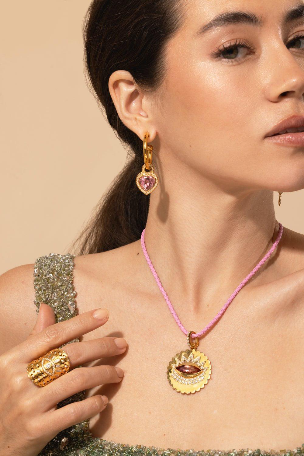 BUDDHA MAMA-Diamond Topaz Scalloped Evil Eye Pendant-YELLOW GOLD