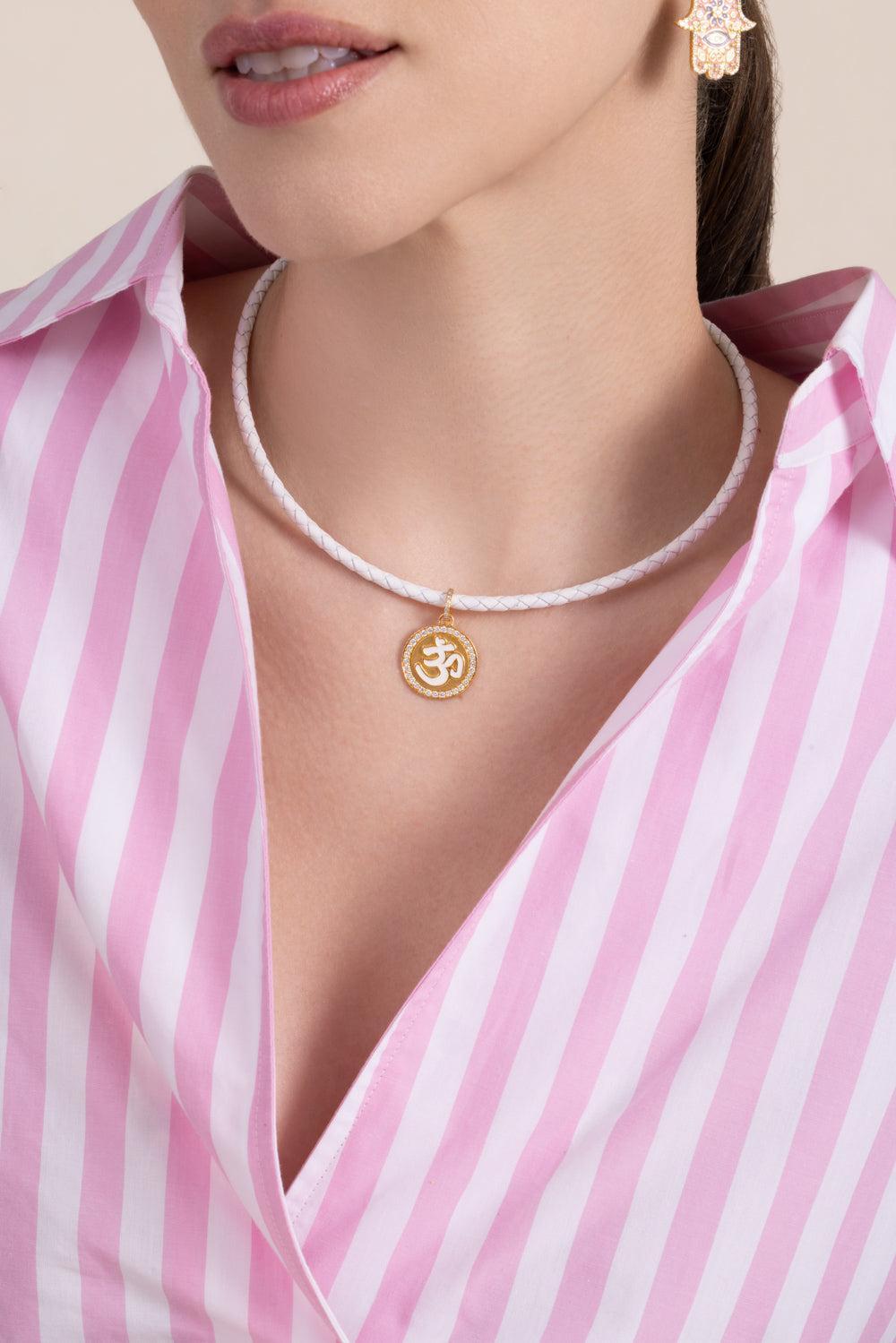 Diamond White Om Coin Pendant-YELLOW GOLD-JEWELRYFINE JEWELPENDANT-BUDDHA MAMA