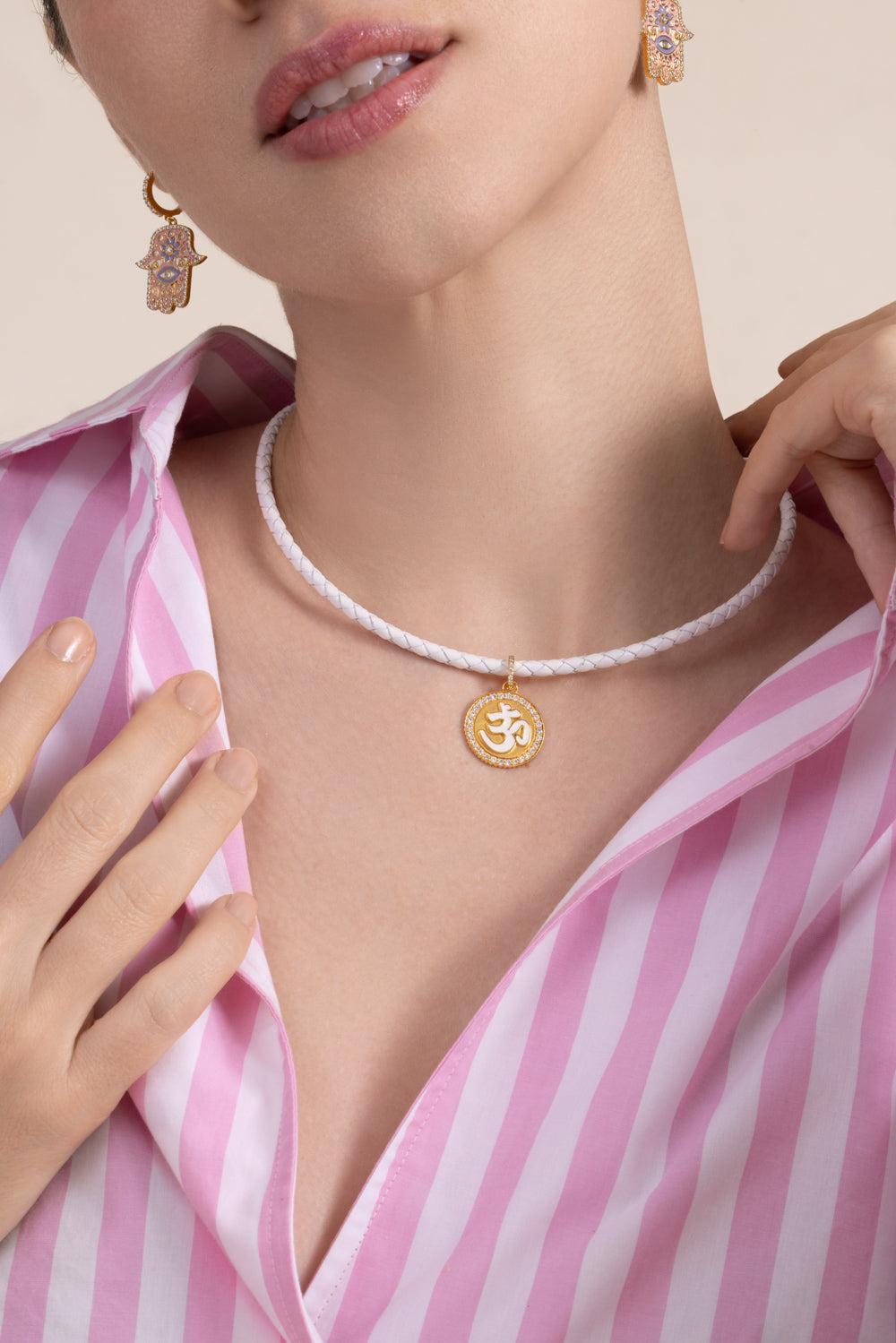 Diamond White Om Coin Pendant-YELLOW GOLD-JEWELRYFINE JEWELPENDANT-BUDDHA MAMA