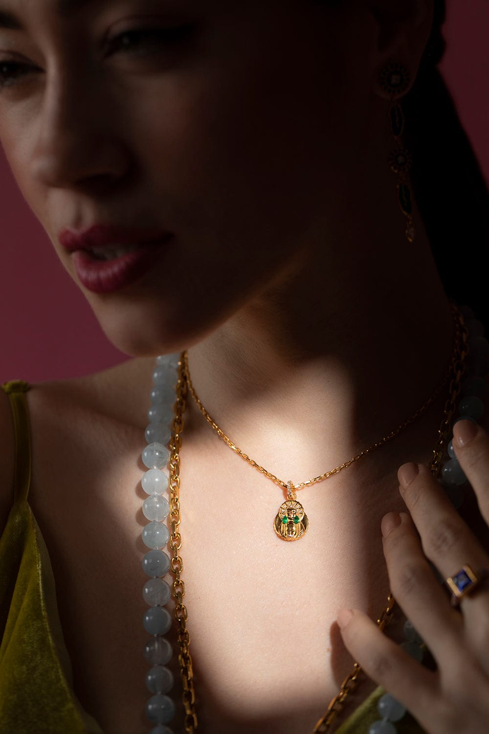 BUDDHA MAMA-Emerald Buddha Coin Pendant-YELLOW GOLD