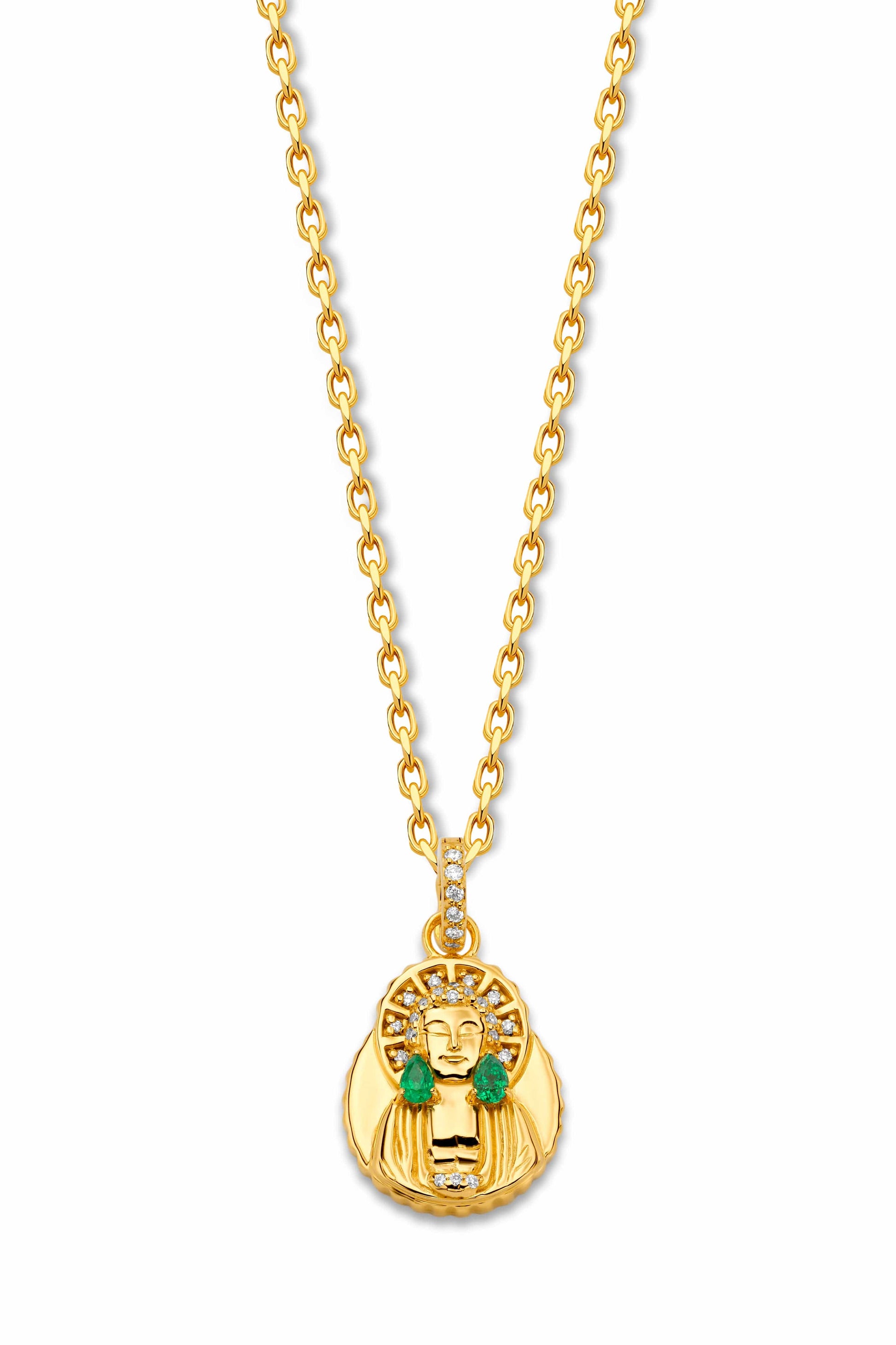 BUDDHA MAMA-Emerald Buddha Coin Pendant-YELLOW GOLD