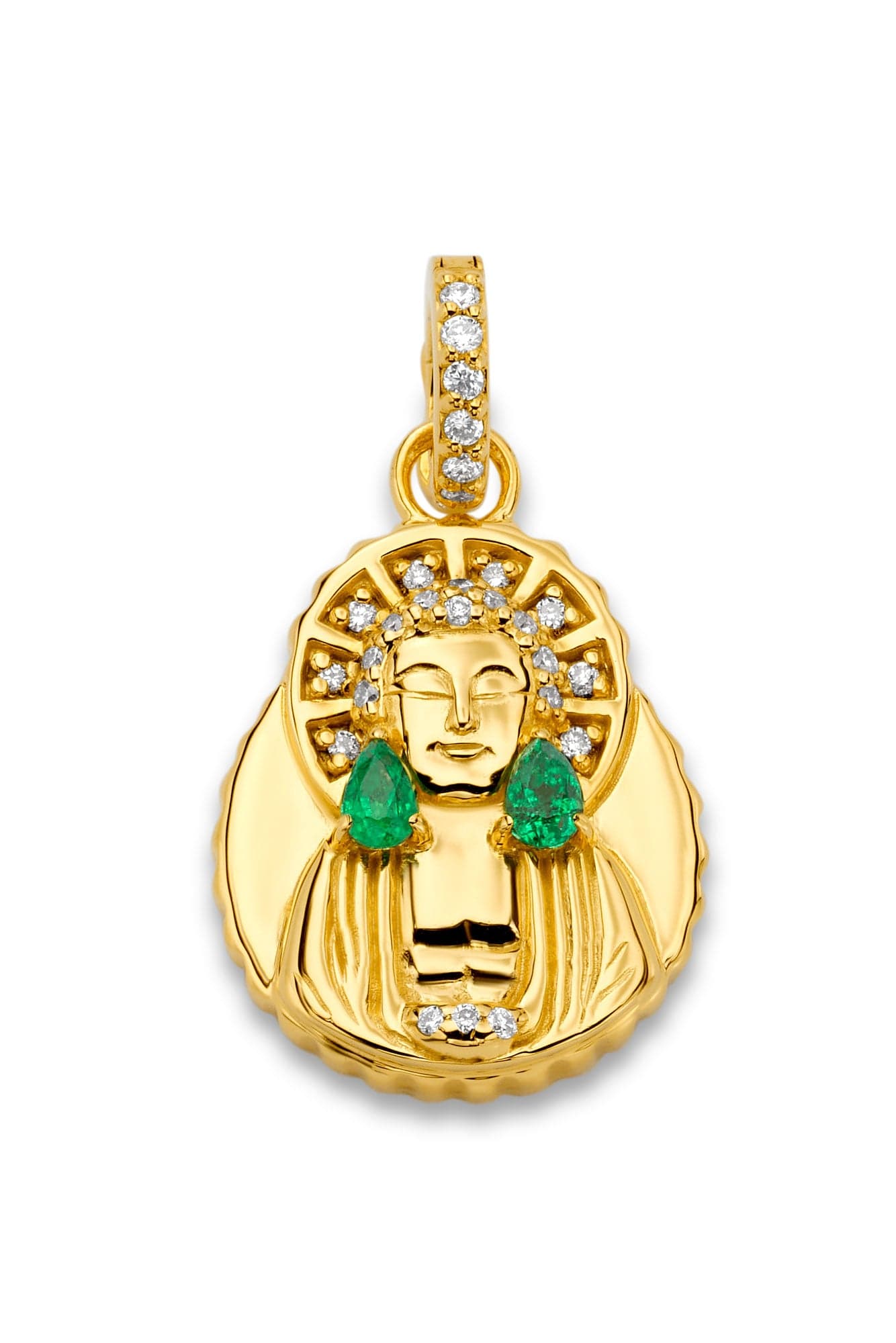 BUDDHA MAMA-Emerald Buddha Coin Pendant-YELLOW GOLD