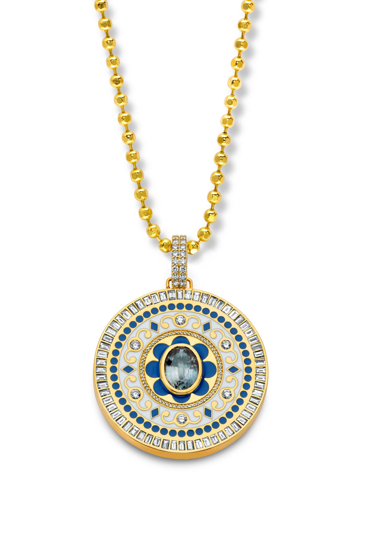 BUDDHA MAMA-Grey Sapphire Mandala Pendant-YELLOW GOLD