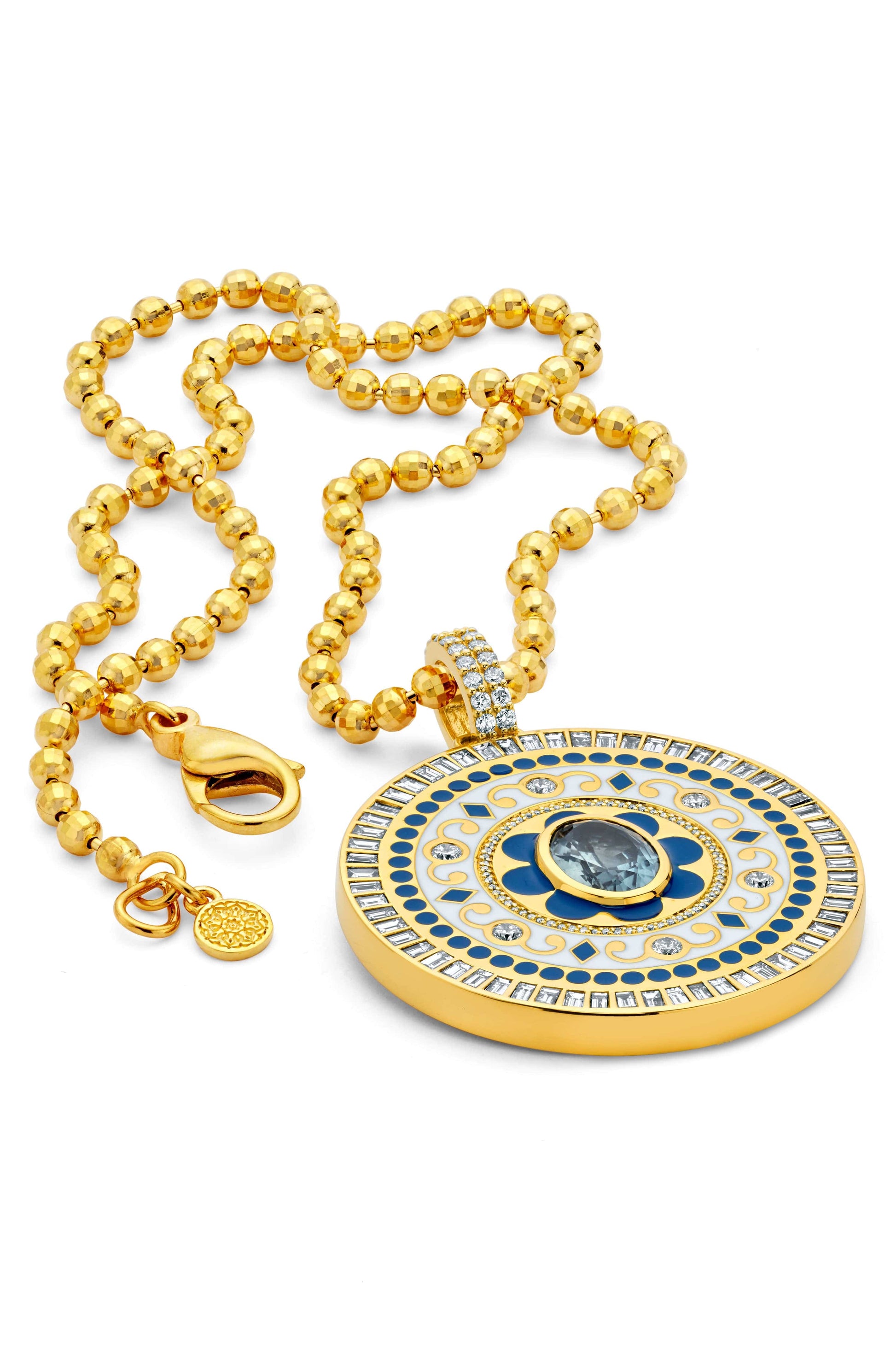 BUDDHA MAMA-Grey Sapphire Mandala Pendant-YELLOW GOLD