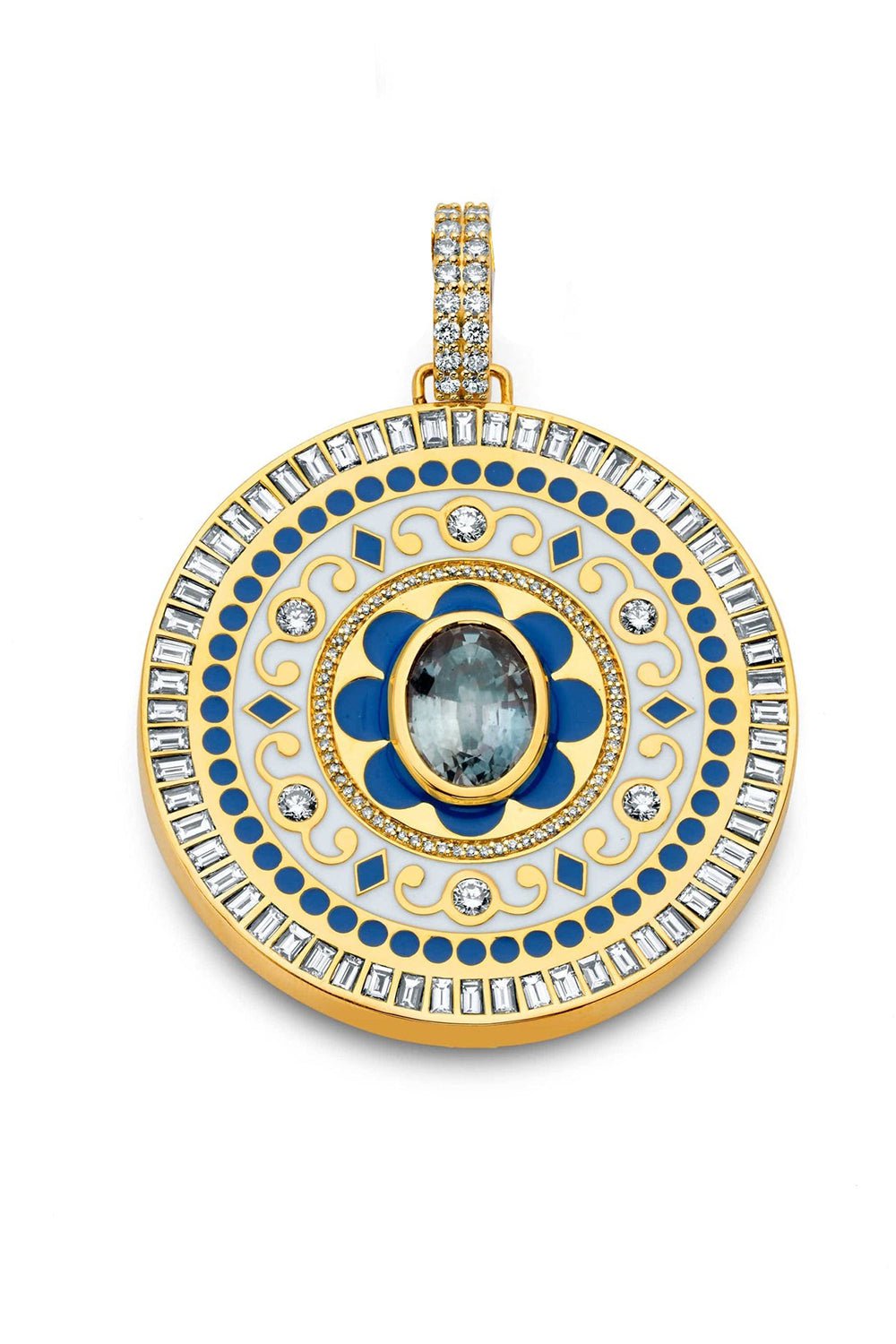 BUDDHA MAMA-Grey Sapphire Mandala Pendant-YELLOW GOLD