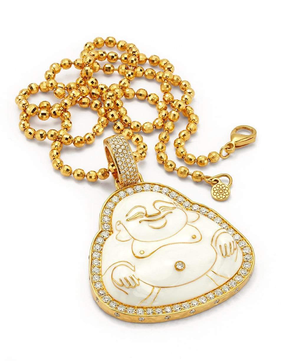 BUDDHA MAMA-Large White Happy Buddha Pendant-YELLOW GOLD