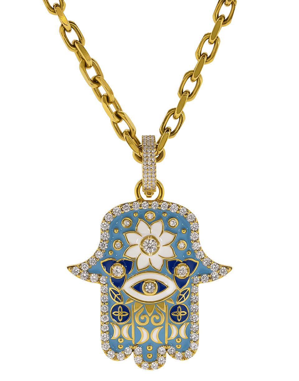 BUDDHA MAMA-Medium Sky Blue Hamsa Pendant-YELLOW GOLD