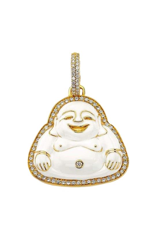 BUDDHA MAMA-Medium White Enamel Buddha Pendant-YELLOW GOLD