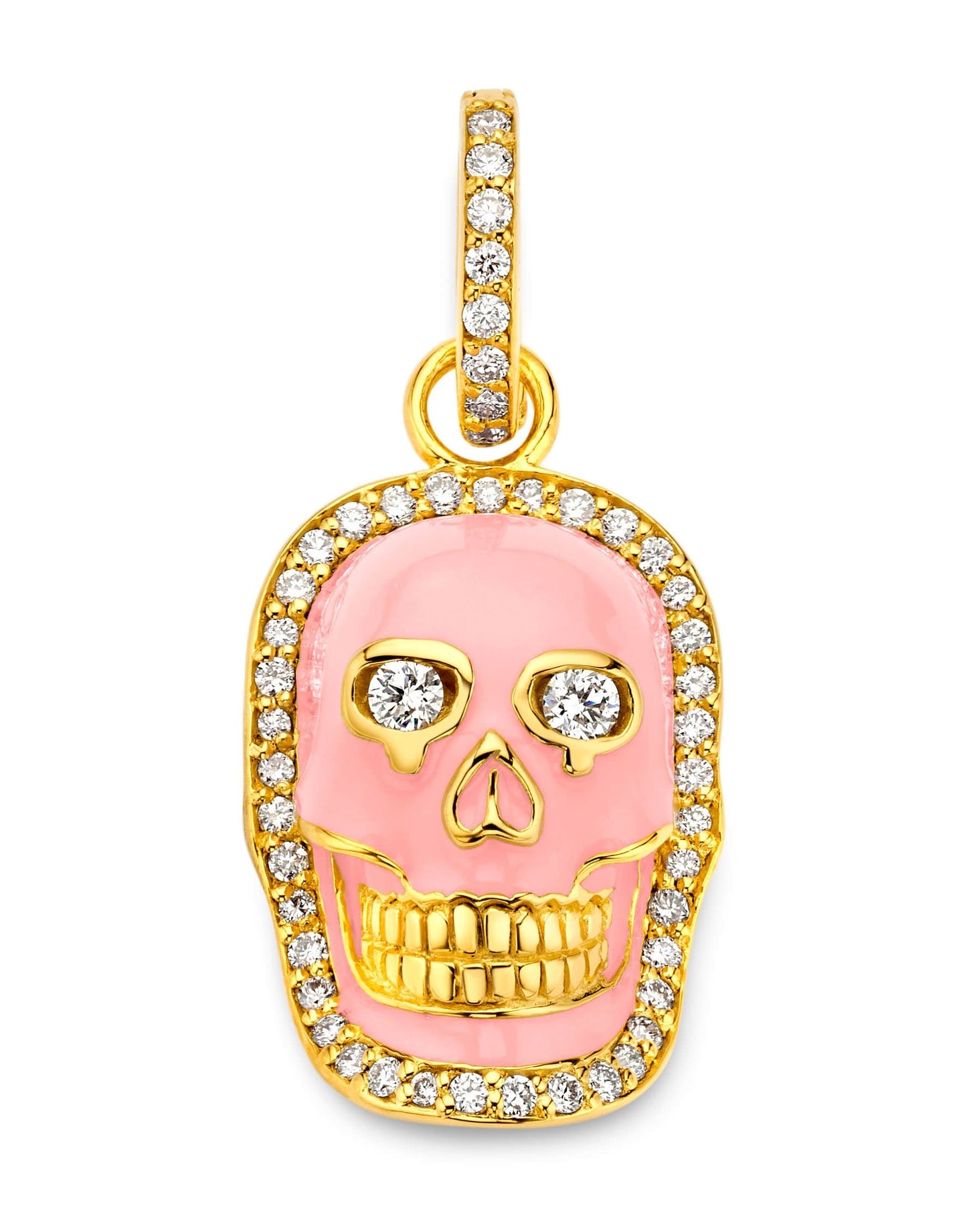 BUDDHA MAMA-Pink Enamel Baby Skull Pendant-YELLOW GOLD