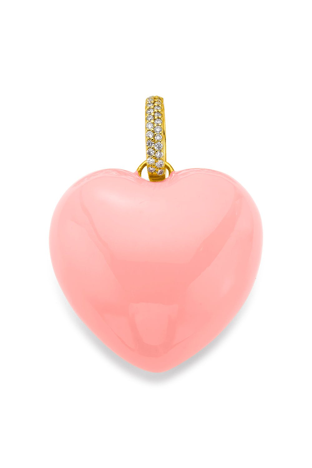 BUDDHA MAMA-Pink Enamel Puffy Heart Pendant-YELLOW GOLD