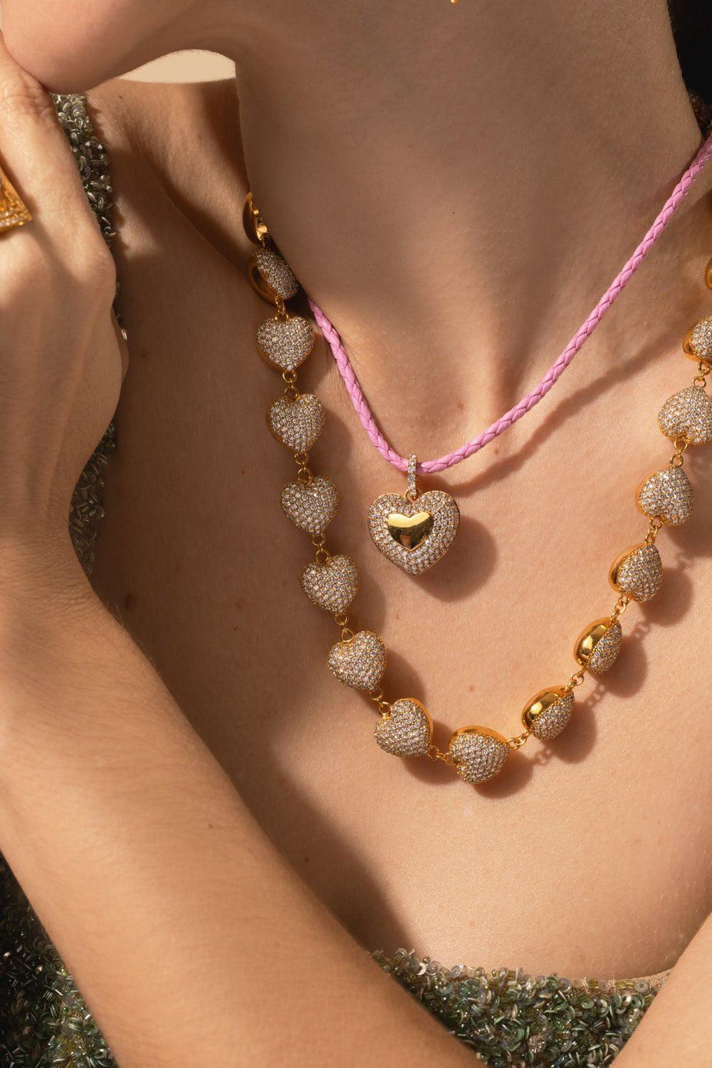 BUDDHA MAMA-Pink Spinel Puffy Heart Pendant-YELLOW GOLD