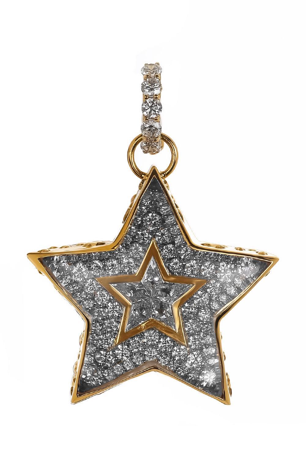 Rock Crystal Star Pendant-YELLOW GOLD-JEWELRYFINE JEWELPENDANT-BUDDHA MAMA