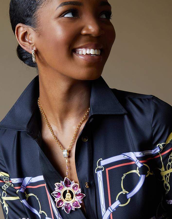 BUDDHA MAMA-Rubellite Buddha Lotus Pendant-YELLOW GOLD