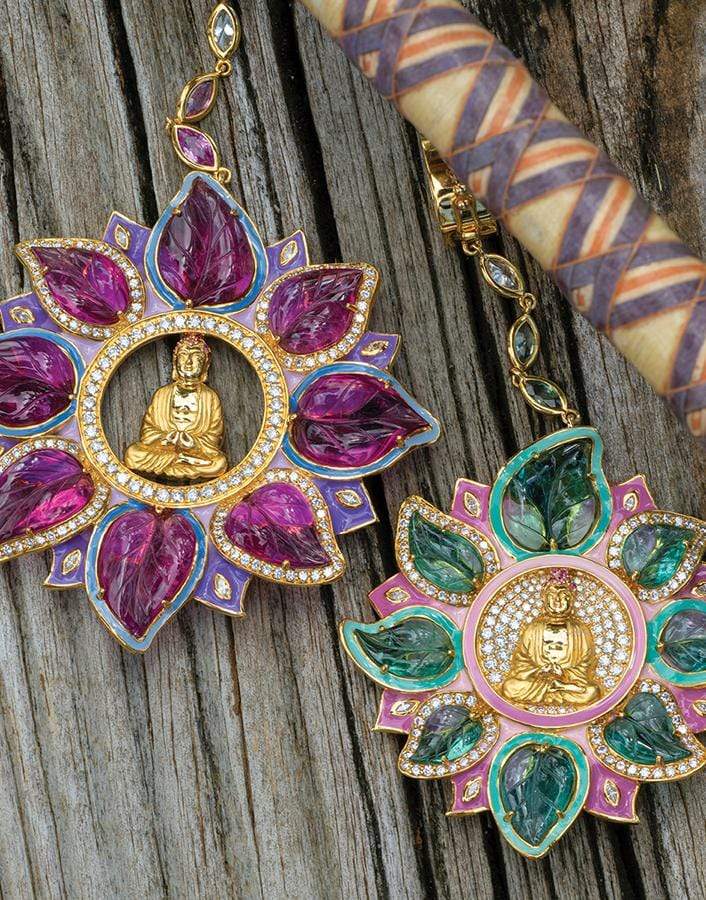 BUDDHA MAMA-Rubellite Buddha Lotus Pendant-YELLOW GOLD