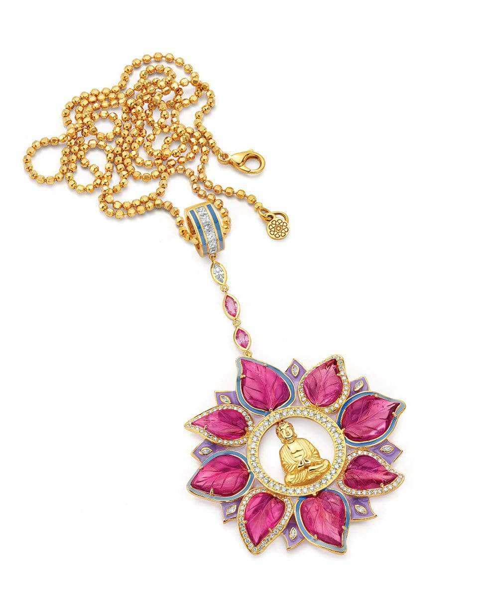 BUDDHA MAMA-Rubellite Buddha Lotus Pendant-YELLOW GOLD