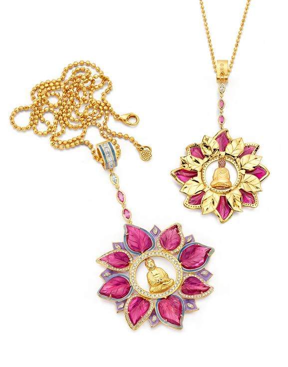 BUDDHA MAMA-Rubellite Buddha Lotus Pendant-YELLOW GOLD
