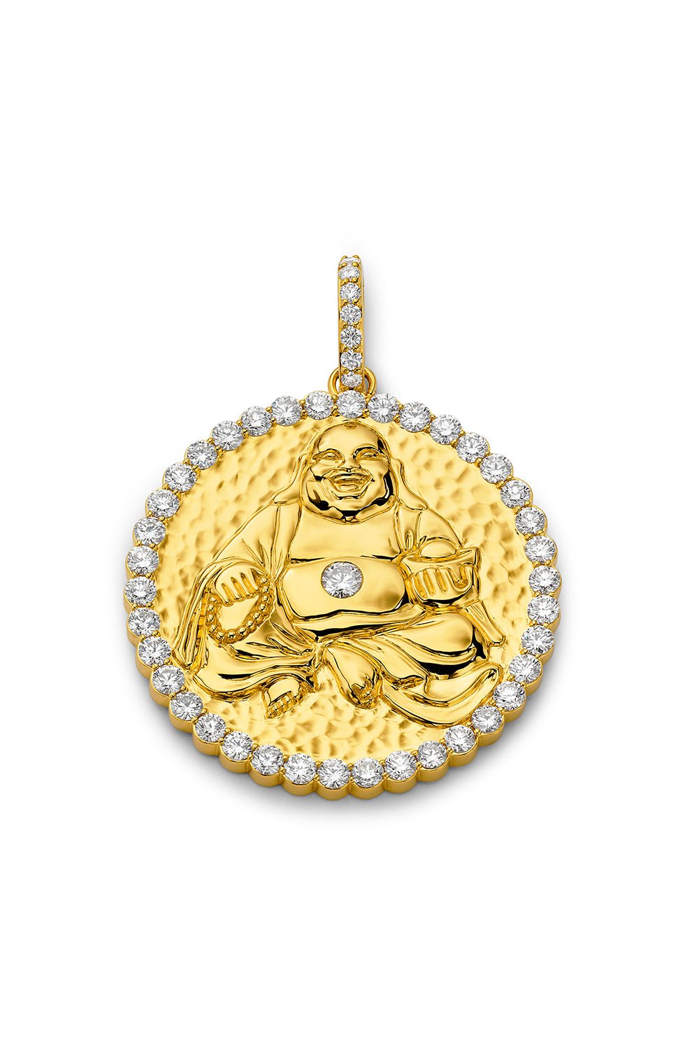 BUDDHA MAMA-Scalloped Edge Happy Buddha Pendant-YELLOW GOLD