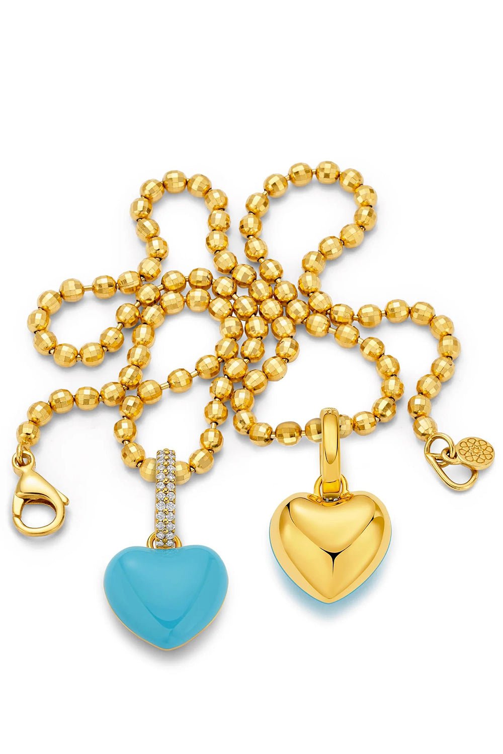 BUDDHA MAMA-Sky Blue Enamel Puffy Heart Pendant-YELLOW GOLD
