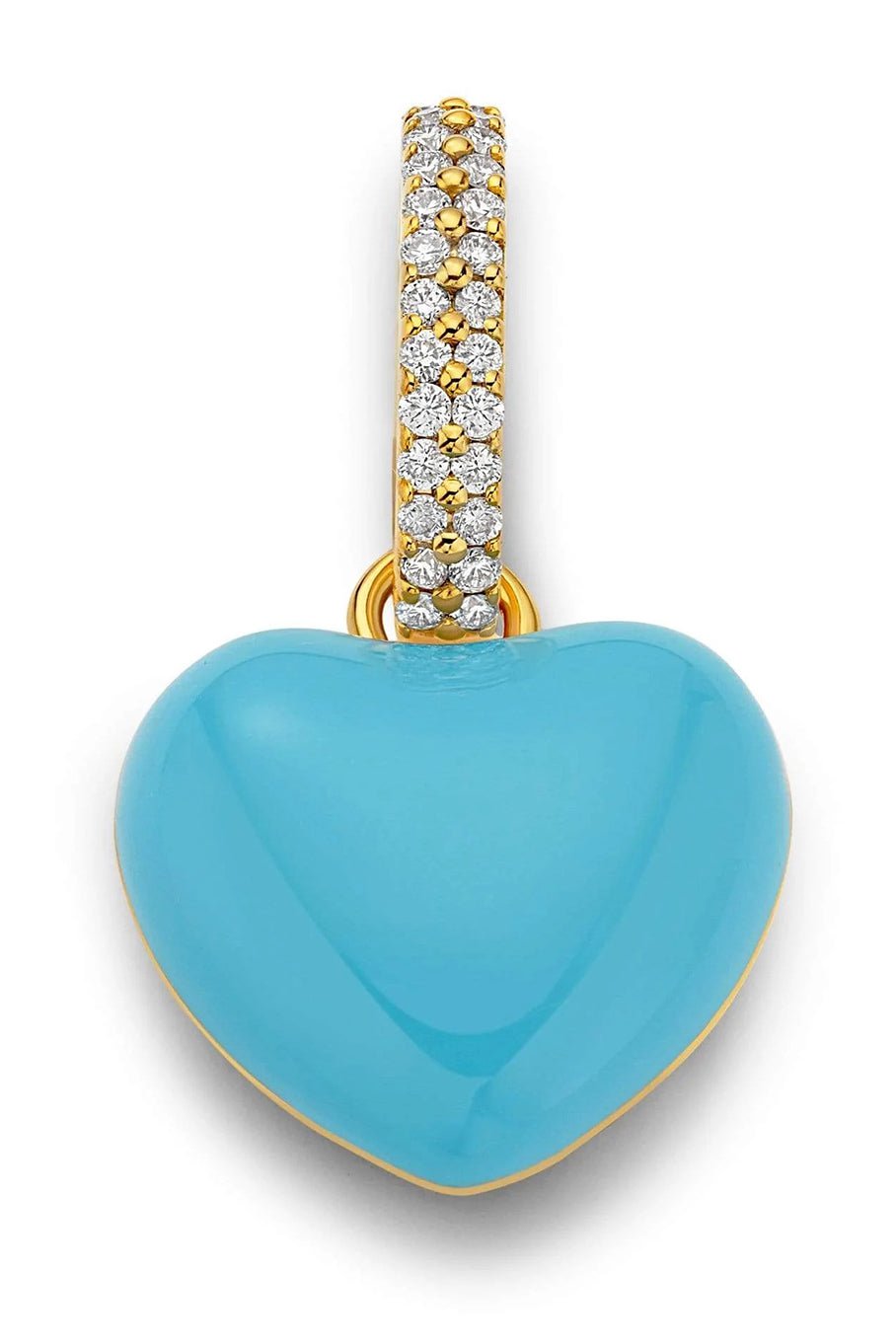 BUDDHA MAMA-Sky Blue Enamel Puffy Heart Pendant-YELLOW GOLD