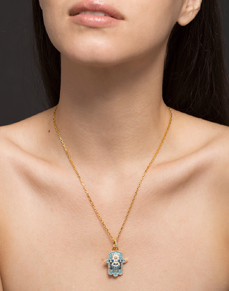 BUDDHA MAMA-Sky Blue Hamsa Pendant-YELLOW GOLD