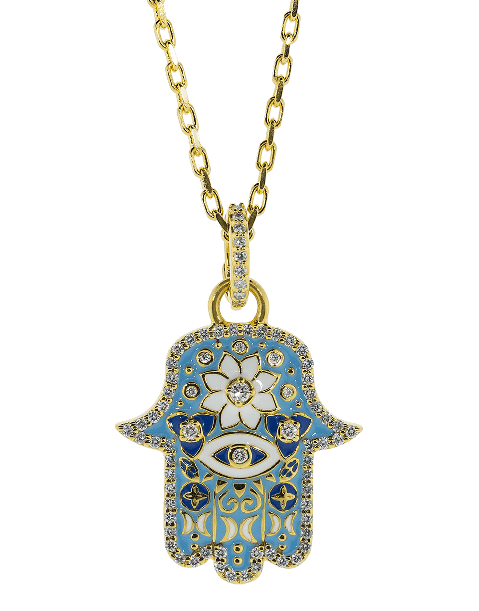 BUDDHA MAMA-Sky Blue Hamsa Pendant-YELLOW GOLD