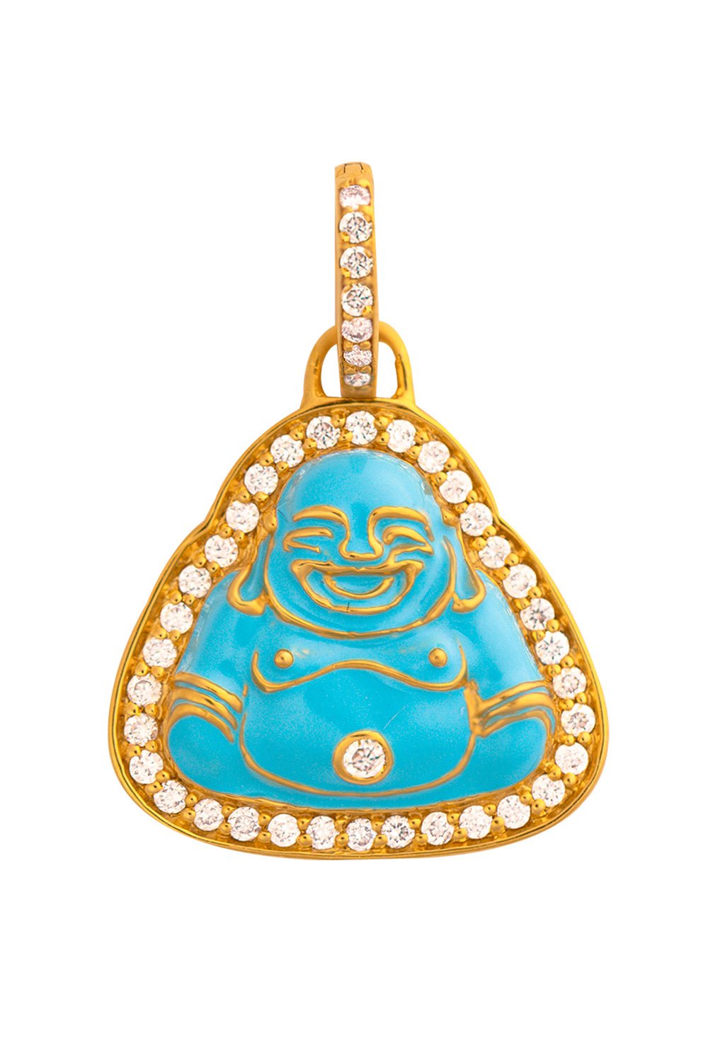 BUDDHA MAMA-Small Blue Enamel Happy Buddha Pendant-YELLOW GOLD