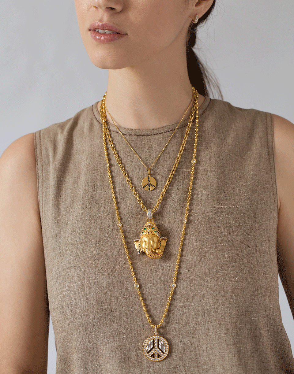 BUDDHA MAMA-Small Blue Sapphire Peace Sign Pendant-YELLOW GOLD