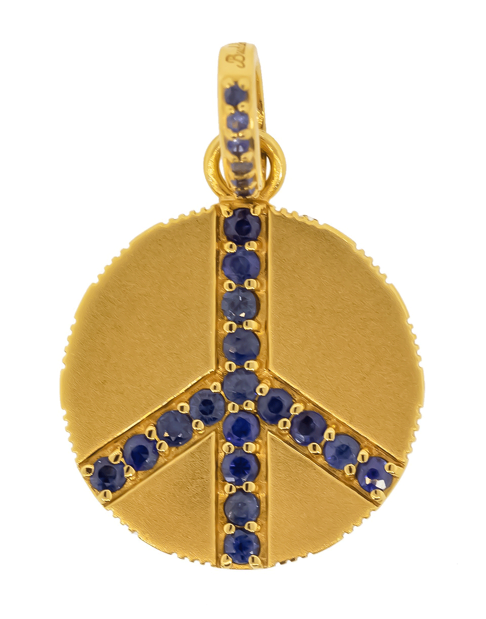 BUDDHA MAMA-Small Blue Sapphire Peace Sign Pendant-YELLOW GOLD