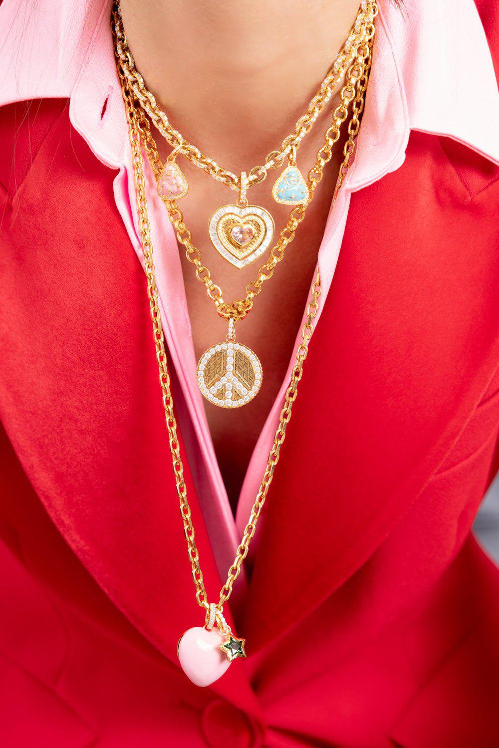 BUDDHA MAMA-Small Pink Enamel Happy Buddha Pendant-YELLOW GOLD