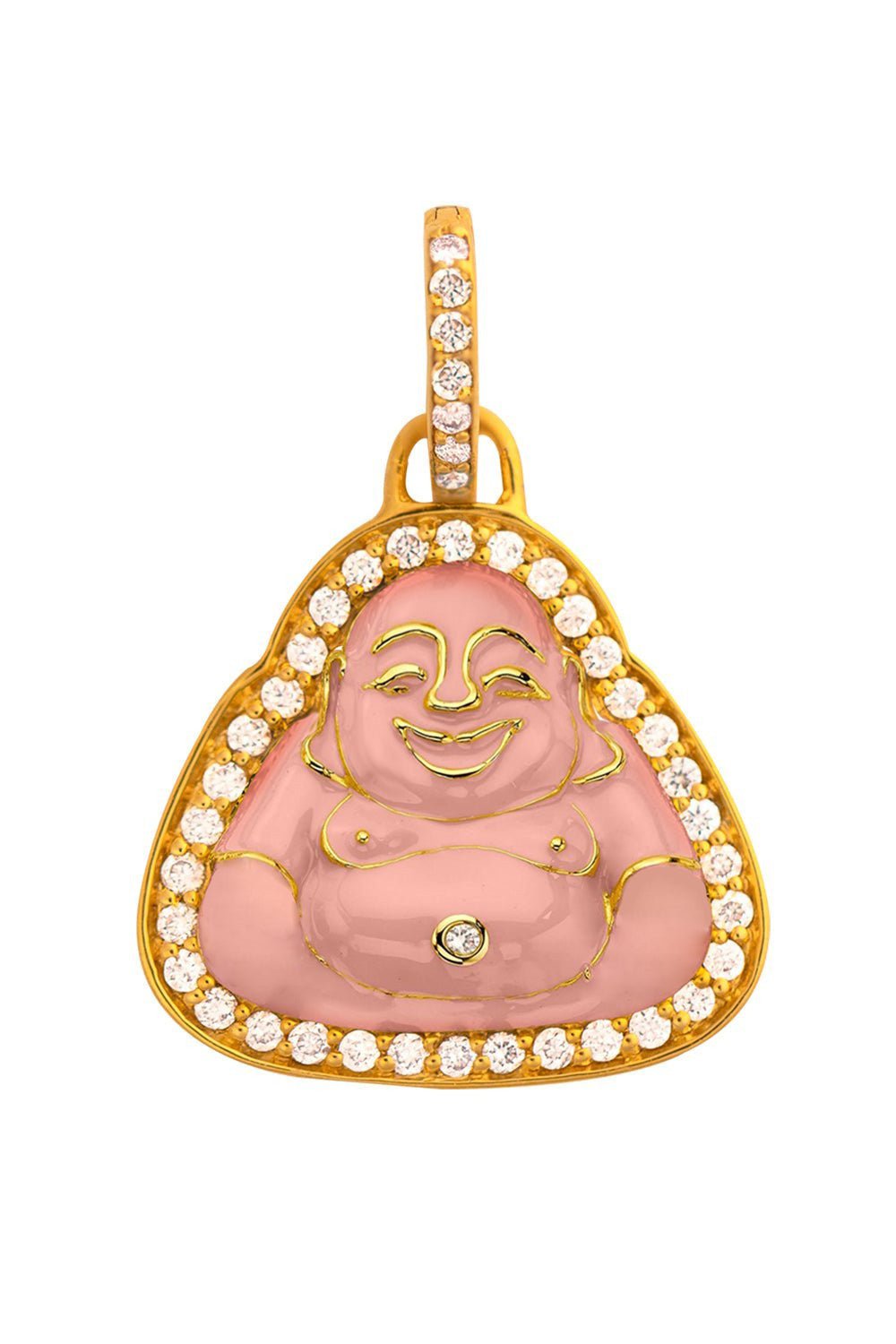 BUDDHA MAMA-Small Pink Enamel Happy Buddha Pendant-YELLOW GOLD