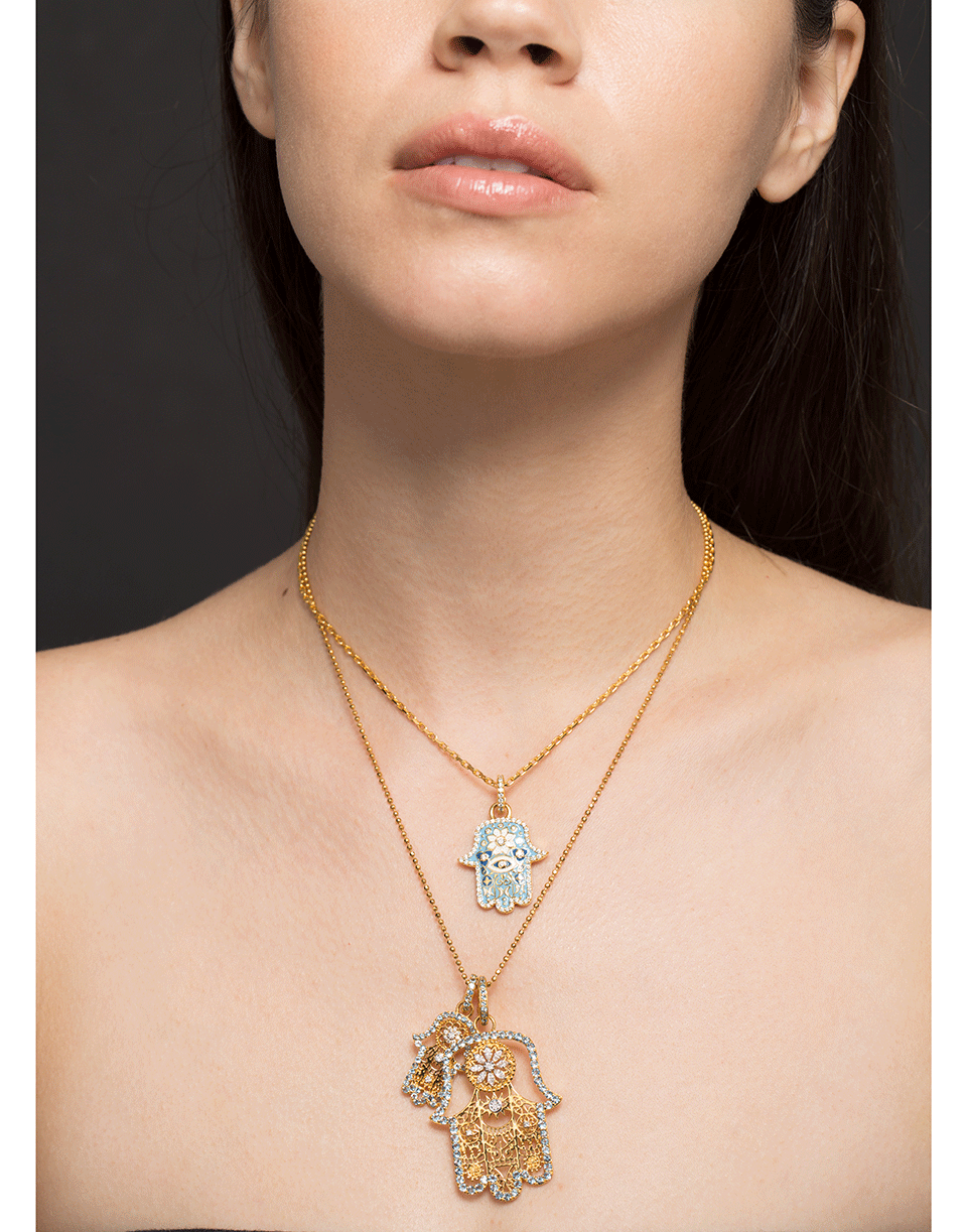 BUDDHA MAMA-Small Sky Blue Enamel Hamsa Pendant-YELLOW GOLD