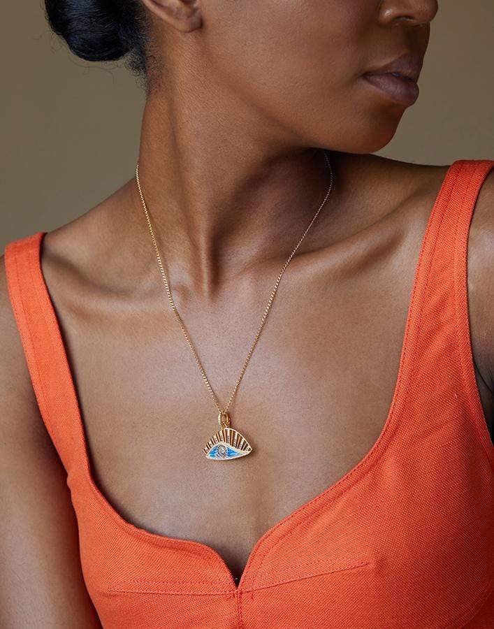 BUDDHA MAMA-Small Tie Dye Evil Eye Pendant-YELLOW GOLD