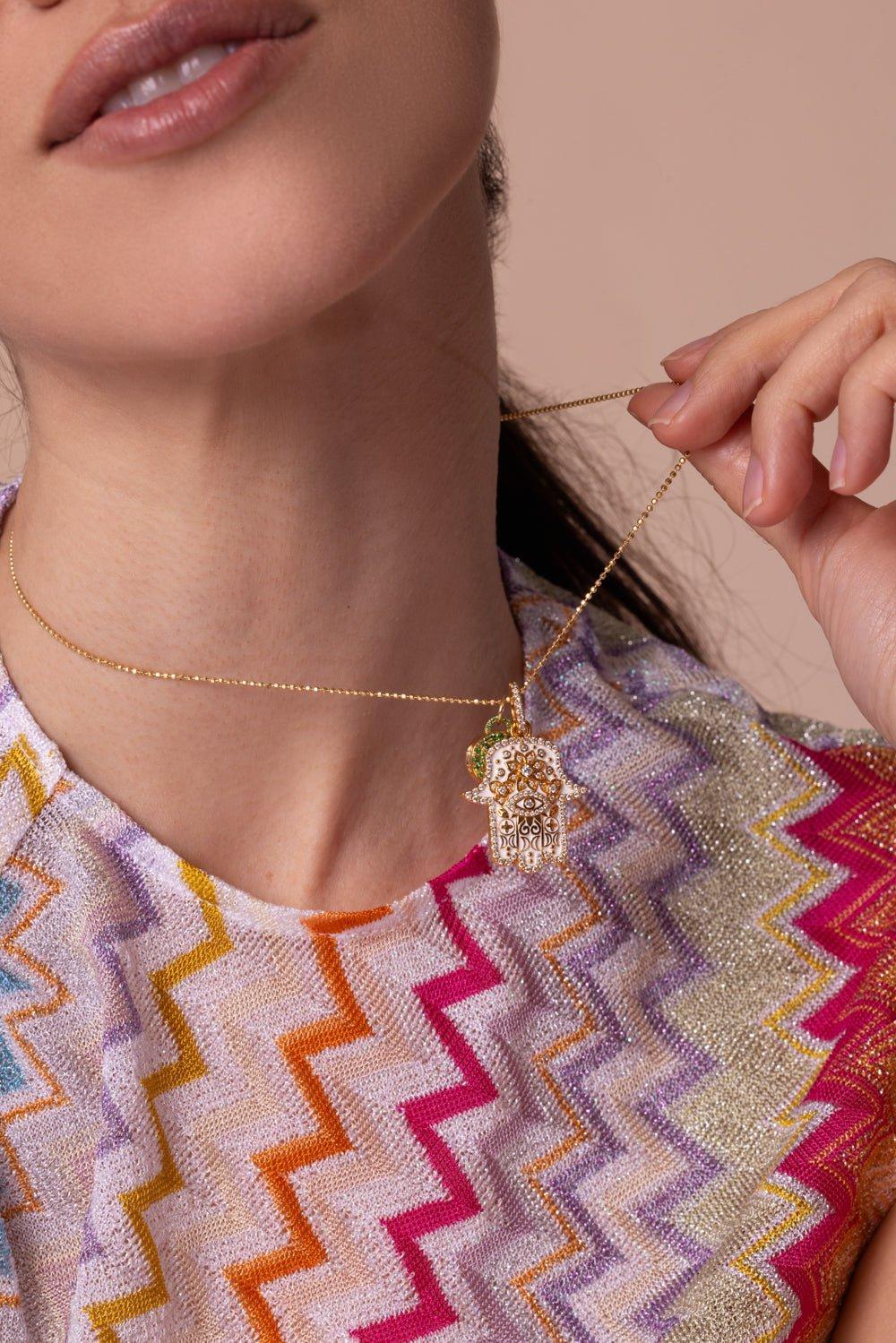 BUDDHA MAMA-Small White Hamsa Pendant-YELLOW GOLD