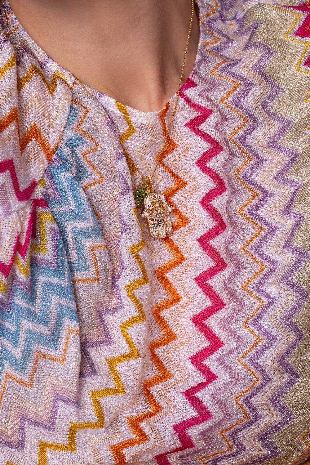 BUDDHA MAMA-Small White Hamsa Pendant-YELLOW GOLD