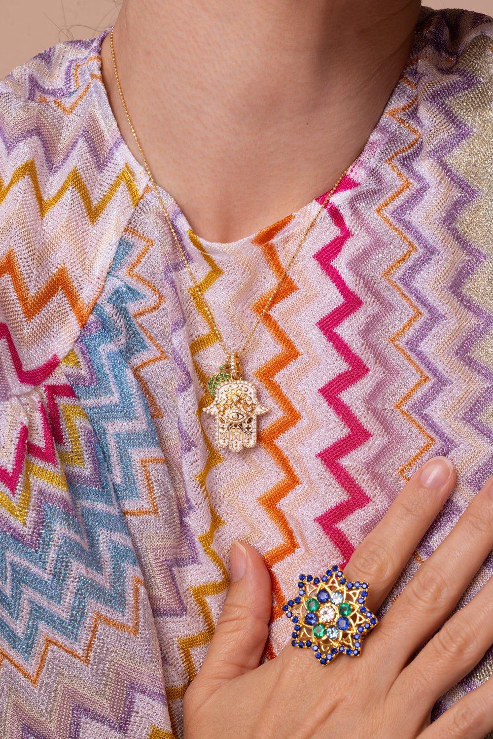 BUDDHA MAMA-Small White Hamsa Pendant-YELLOW GOLD