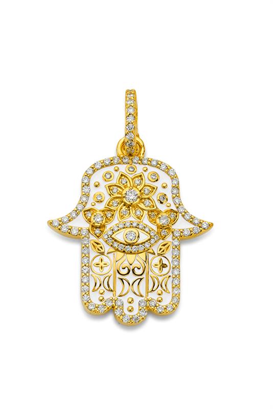 BUDDHA MAMA-Small White Hamsa Pendant-YELLOW GOLD
