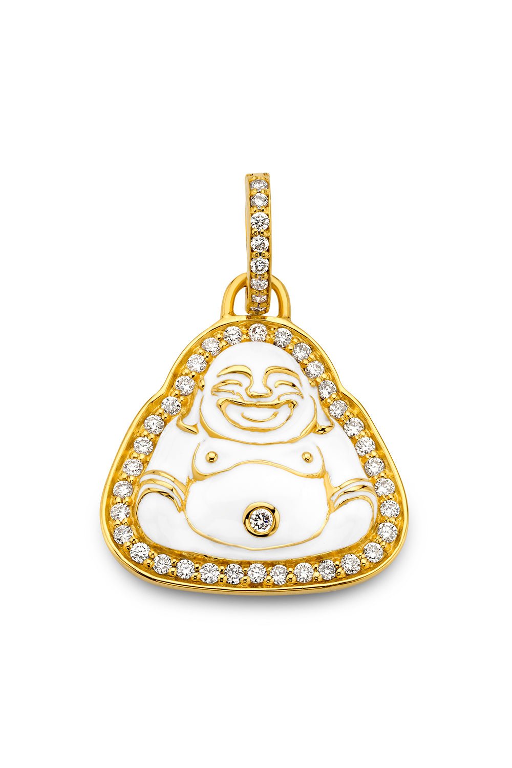 BUDDHA MAMA-Small White Happy Buddha Pendant-YELLOW GOLD