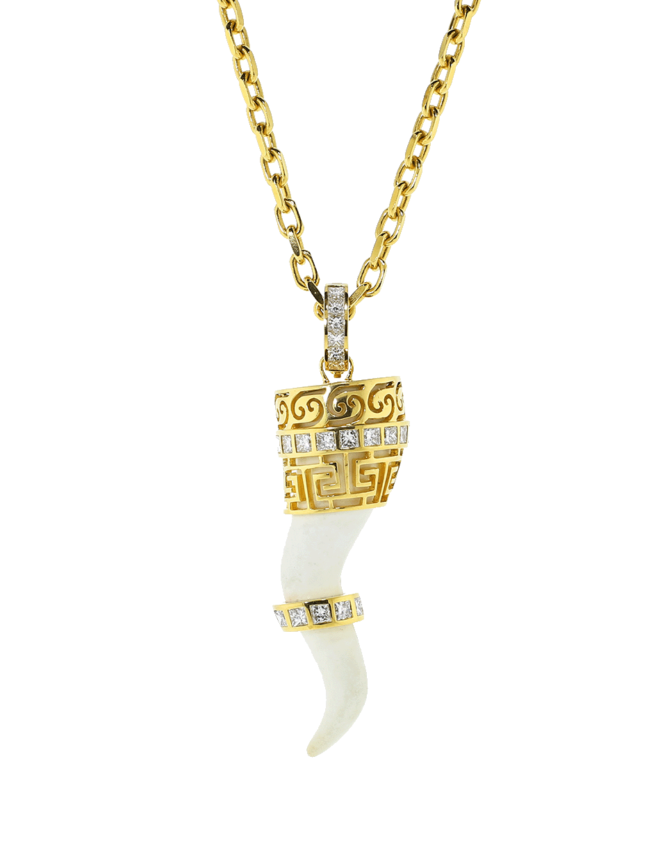 BUDDHA MAMA-White Agate Italian Horn Pendant-YELLOW GOLD